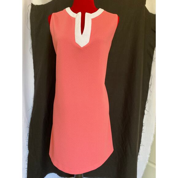 Island Trends Womens XL extra large sleeveless dress coral pink and white knit - Picture 2 of 8